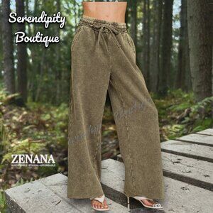 Casual Everyday Cozy Wide Leg Elastic High Waist Mineral Wash Wide Leg Pants